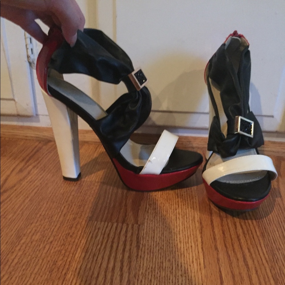 Black, white and red sandal